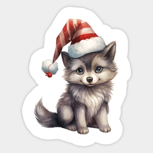 Gray Wolf in Santa Hat Sticker